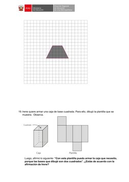 19. Irene quiere armar una caja de base cuadrada. Para ello, dibujó la plantilla que se
muestra.  Observa. 
 
L