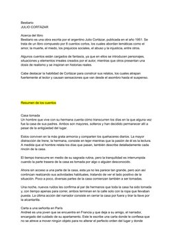Bestiario
JULIO CORTÁZAR
Acerca del libro
Bestiario es una obra escrita por el argentino Julio Cortázar, publicada en el año