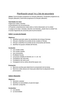 Planificación anual 1ro y 2do de secundaria
Libros: Communication progressive du français (débutant); Vocabulaire progressive