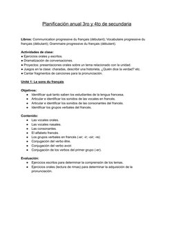 Planificación anual 3ro y 4to de secundaria
Libros: Communication progressive du français (débutant); Vocabulaire progressive