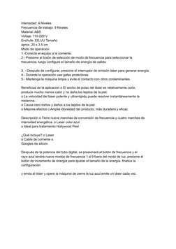 Intensidad: 4 Niveles
Frecuencia de trabajo: 9 Niveles
Material: ABS
Voltaje: 110-220 V
Enchufe: EE.UU Tamaño
aprox. 20 x 3.5