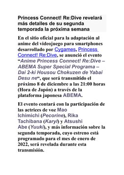 Princess Connect! Re:Dive (https://somoskudasai.com/tag/princess-connect-redive) revelará 
más detalles de su segunda 
tempor