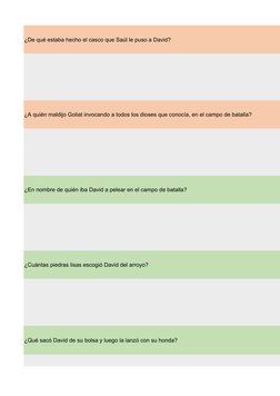 ¿De qué estaba hecho el casco que Saúl le puso a David?
¿A quién maldijo Goliat invocando a todos los dioses que conocía, en