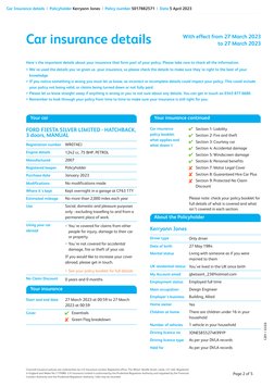 Car Insurance details  |   Policyholder Kerryann Jones  |   Policy number 5017882571  |   Date 5 April 2023
Churchill insuran