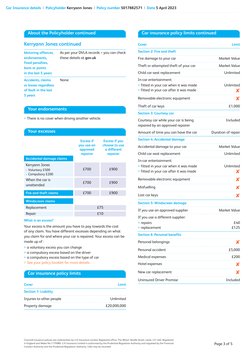Car Insurance details  |   Policyholder Kerryann Jones  |   Policy number 5017882571  |   Date 5 April 2023
Churchill insuran