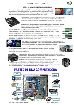 I.E.P “BUENA VISTA “ - CAPILLAS
  PARTES DE LA INTERNAS DE LA COMPUTADORA
Procesador: Conocido como Unidad Central de Procesa