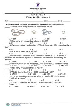 Grade 4 Quarter 1 Math Test | PDF | Division (Mathematics) | Arithmetic