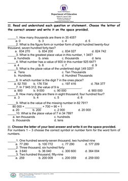 Grade 4 Quarter 1 Math Test | PDF | Division (Mathematics) | Arithmetic