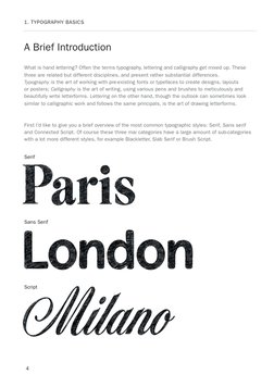 4
1. TYPOGRAPHY BASICS
What is hand lettering? Often the terms typography, lettering and calligraphy get mixed up. These 
thr