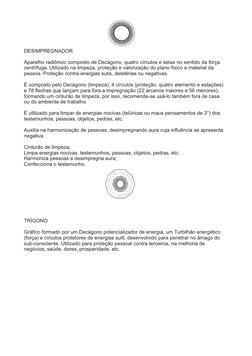 DESIMPREGNADOR
Aparelho radiônico composto de Decágono, quatro círculos e setas no sentido da força 
centrífuga. Utilizado na