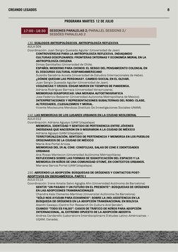 8
CREANDO LEGADOS
130. DIALOGOS ANTROPOLÓGICOS. ANTROPOLOGÍA REFLEXIVA
AULA 004
Coordinación: Juan Sergio Quesada Aguilar (Un