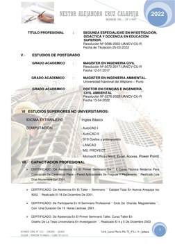 NESTOR ALEJANDRO CRUZ CALAPUJA  
                                                                       ING