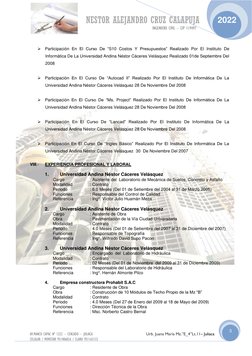 NESTOR ALEJANDRO CRUZ CALAPUJA  
                                                                       ING