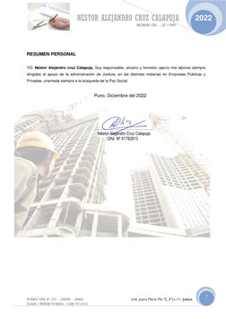 NESTOR ALEJANDRO CRUZ CALAPUJA  
                                                                       ING