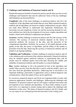 ❖ Challenges and Limitations of Numerical Analysis and AI 
Despite the numerous benefits of numerical analysis and AI, there