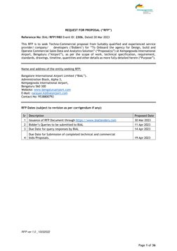 RFP ver 1.0 _10032022 
 
 
 
Page 1 of 36 
 
 
 
REQUEST FOR PROPOSAL (“RFP”) 
 
Reference No: BIAL/RFP1980 Event ID: 2306,