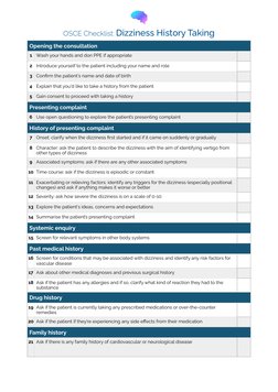 History Taking Checklist.pdf Dizziness History Taking OSCE Checklist | PDF | Vertigo | Epidemiology