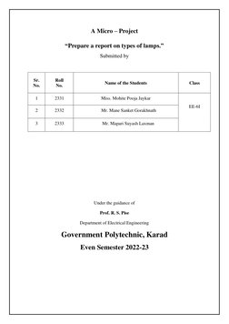 A Micro – Project 
 
“Prepare a report on types of lamps.” 
Submitted by 
 
 
 
 
Sr. 
No. 
 
Roll 
No. 
 
Name of the Studen