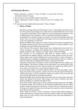 4.0 Literature Review: - 
1. Before preparing a report on “Types of lamps" we must know the basic 
information related to Lam
