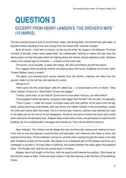Task developed by Bonn Hatton, A.B. Paterson College, 2019 
 
5 
 
QUESTION 3 
EXCERPT FROM HENRY LAWSON’S ‘THE DROVER’S WIFE