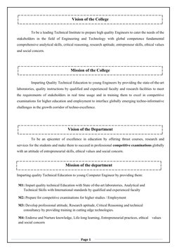 To be a leading Technical Institute to prepare high quality Engineers to cater the needs of the
stakeholders  in  the  field