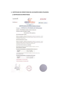 2. CERTIFICADO DE OPERATIVIDAD DE LOS EQUIPOS GNSS UTILIZADOS. 
 
a. CERTIFICADO DE OPERATIVIDAD 
 
 
