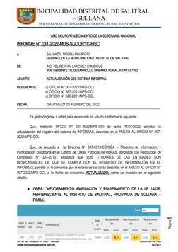 Página1
MUNICIPALIDAD DISTRITAL DE SALITRAL
– SULLANA
SUB GERENCIA DE DESARROLLO URBANO, RURAL Y CATASTRO
“AÑO DEL FORTALECIM
