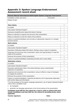 Appendix 3: Spoken Language Endorsement Assessment Record Sheet | PDF ...