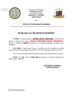 Republic of the Philippines
PROVINCE OF LEYTE
Municipality of Villaba
BARANGAY A. TUMAMAK
(CABUNGA-AN)