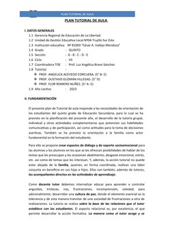 Plan Tutorial Aula 5° Secundaria 2023 | PDF | Salón de clases | Enseñando