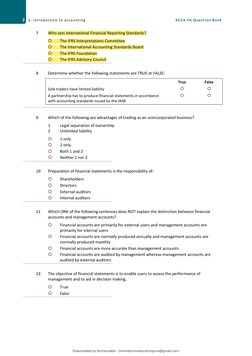 2 1: Introduction to accounting
ACCA FA Question Bank 
7 
Who sets International Financial Reporting Standards? 

The IFRS I