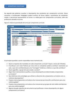 Na segunda aba podemos visualizar o desempenho dos estudantes por componente curricular. Nesse 
momento o Coordenador P