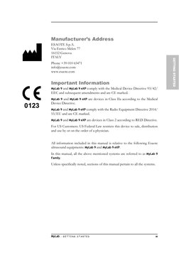 MyLab -  G E T T I N G  S T A R T E D
iii
GETTING STARTED
Manufacturer’s Address
ESAOTE S.p.A.
Via Enrico Melen 77
16152 Geno