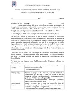 LICEO CARLOS CONDELL DE LA HAZA
CONTRATO DE CONTINGENCIA PARA ESTUDIANTES CON DEC
(DESREGULACION CONDUCTUAL-EMOCIONAL)
Yo____