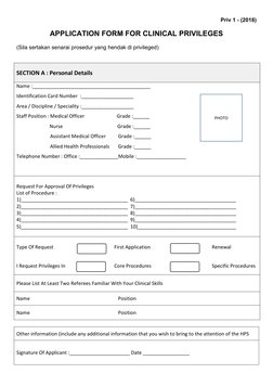 Privilege Form Sample Clinical Privilege Application Form | PDF