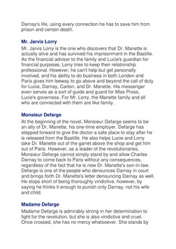 Darnay's life, using every connection he has to save him from 
prison and certain death. 
Mr. Jarvis Lorry 
Mr. Jarvis Lorry