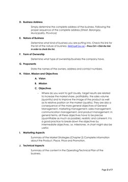 Page 2 of 7 
 
 
D. Business Address 
Simply determine the complete address of the business. Following the 
proper sequence o