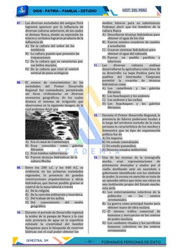 SEMESTRAL SM
-- 16 --
HIST. DEL PERÚ
07.
Las diversas sociedades del antiguo Perú
lograron aparecer por la influ