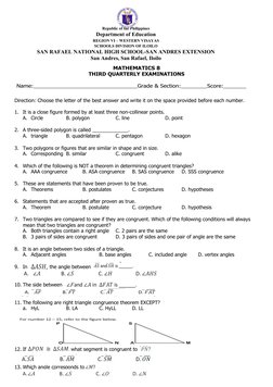 Grade 8 Math 3rd Quarter Exam Key | PDF