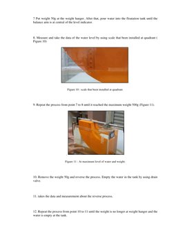 7 Put weight 50g at the weight hanger. After that, pour water into the floatation tank until the 
balance arm is at central