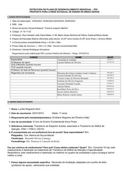I. DADOS INSTITUCIONAIS
II. DADOS DO(A) ESTUDANTE
ESTRUTURA DO PLANO DE DESENVOLVIMENTO INDIVIDUAL – PDI: 
PROPOSTA PARA A RE