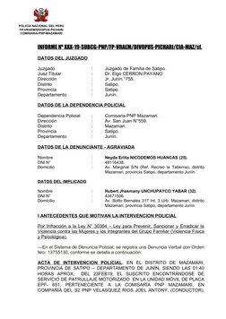 POLICÍA NACIONAL DEL PERU      
       FP-VRAEM/DIVOPUS-PICHARI
           
        COMISARIA-PNP-MAZAMARI
INFORME Nº XXX-1
