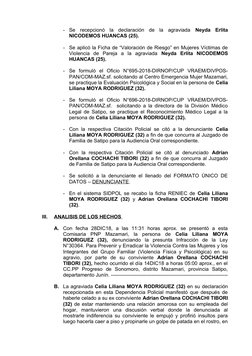 -
Se  recepcionó  la  declaración  de  la  agraviada  Neyda  Erlita
NICODEMOS HUANCAS (25).
-
Se aplicó la Ficha de “Valoraci