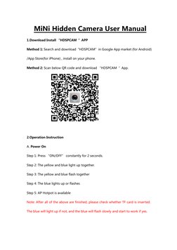 MiNi Hidden Camera User Manual
1.Download Install “HDSPCAM“ APP
Method 1: Search and download“HDSPCAM”in Google App market (f