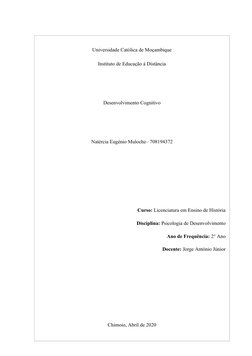 Universidade Católica de Moçambique
Instituto de Educação à Distância 
Desenvolvimento Cognitivo 
Natércia Eugénio Muloche– 7