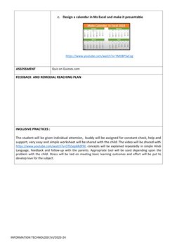 INFORMATION TECHNOLOGY/VI/2023-24 
 
c. Design a calendar in Ms Excel and make it presentable  
 
 
 
            https://www