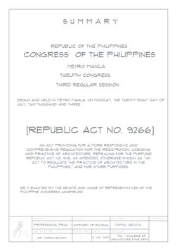 RA 9266: Architecture Act Summary | PDF | Licensure | Architect