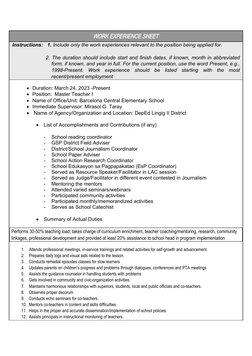 Work Experience Sheet for Master Teacher I | PDF | Teachers | Mentorship