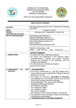 Barangay Assembly Minutes Sample 2022 | PDF