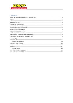Sumário 
PIM - PROJETO INTEGRADO MULTIDISCIPLINAR ...................................................................